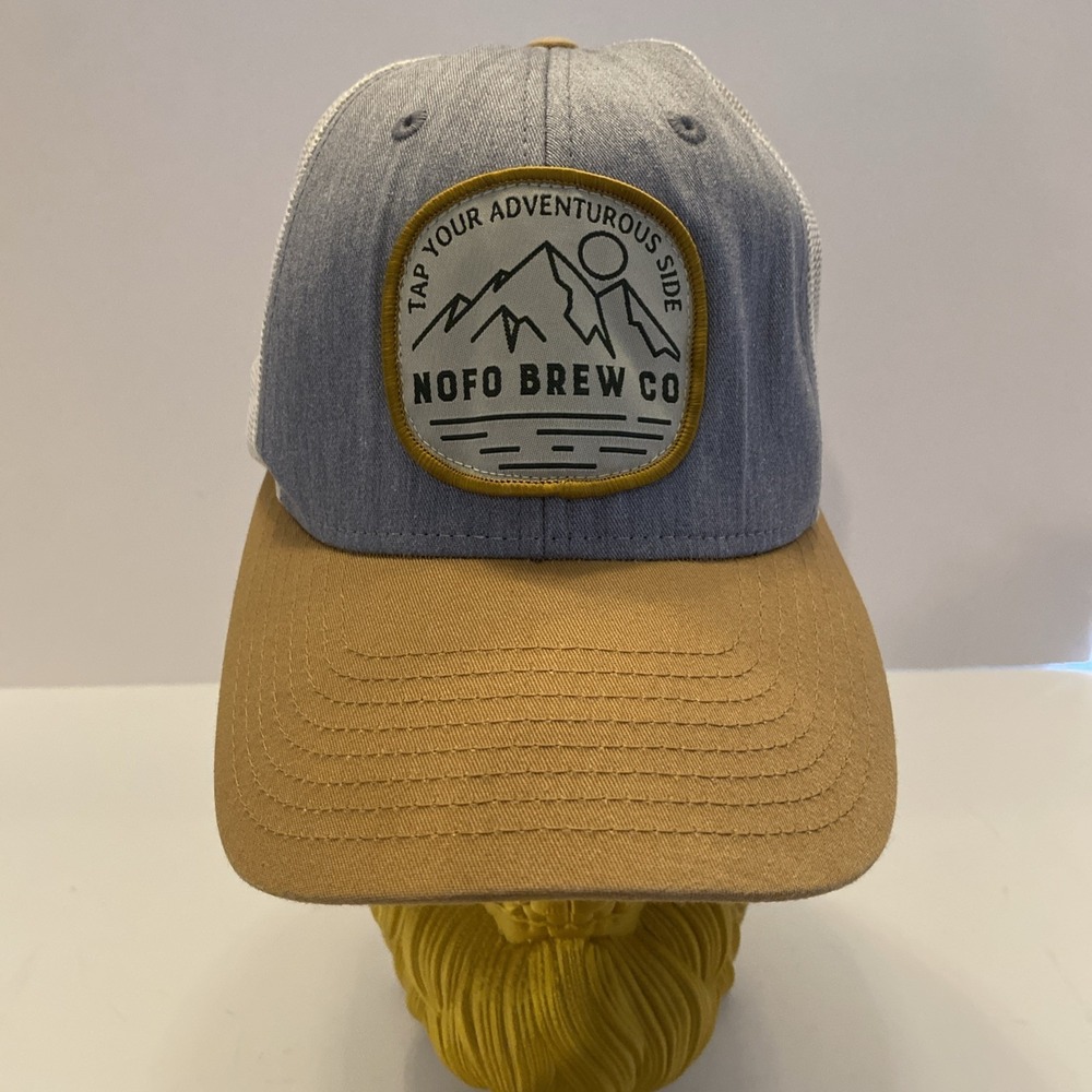 NoFo Brew‎ Co Baseball Cap Hat Grey And Gold Mesh Back Adjustable SnapBack Patch